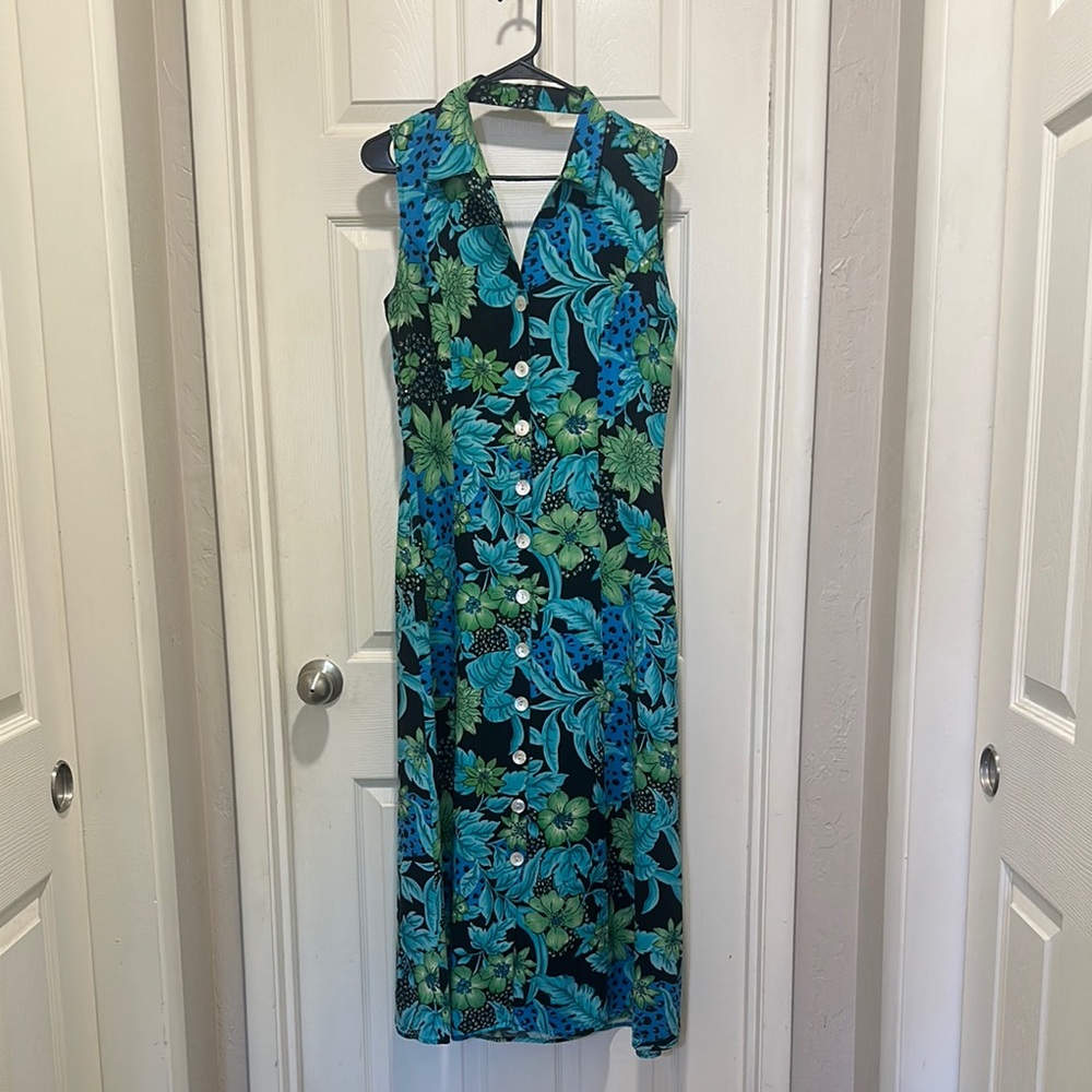 Croft & Barrow Ruffled Ruched Blue Green Sundress